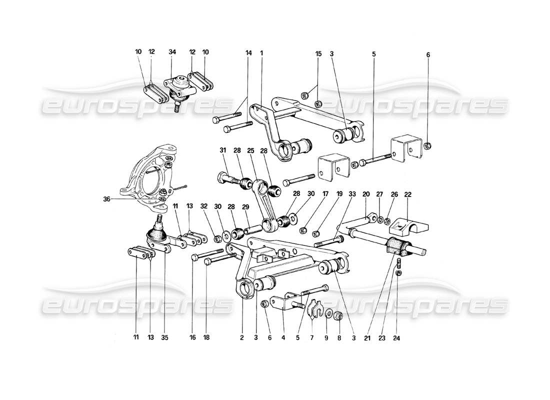 Ferrari Mondial 8 (1981) Front Suspension - Wishbones Parts Diagram