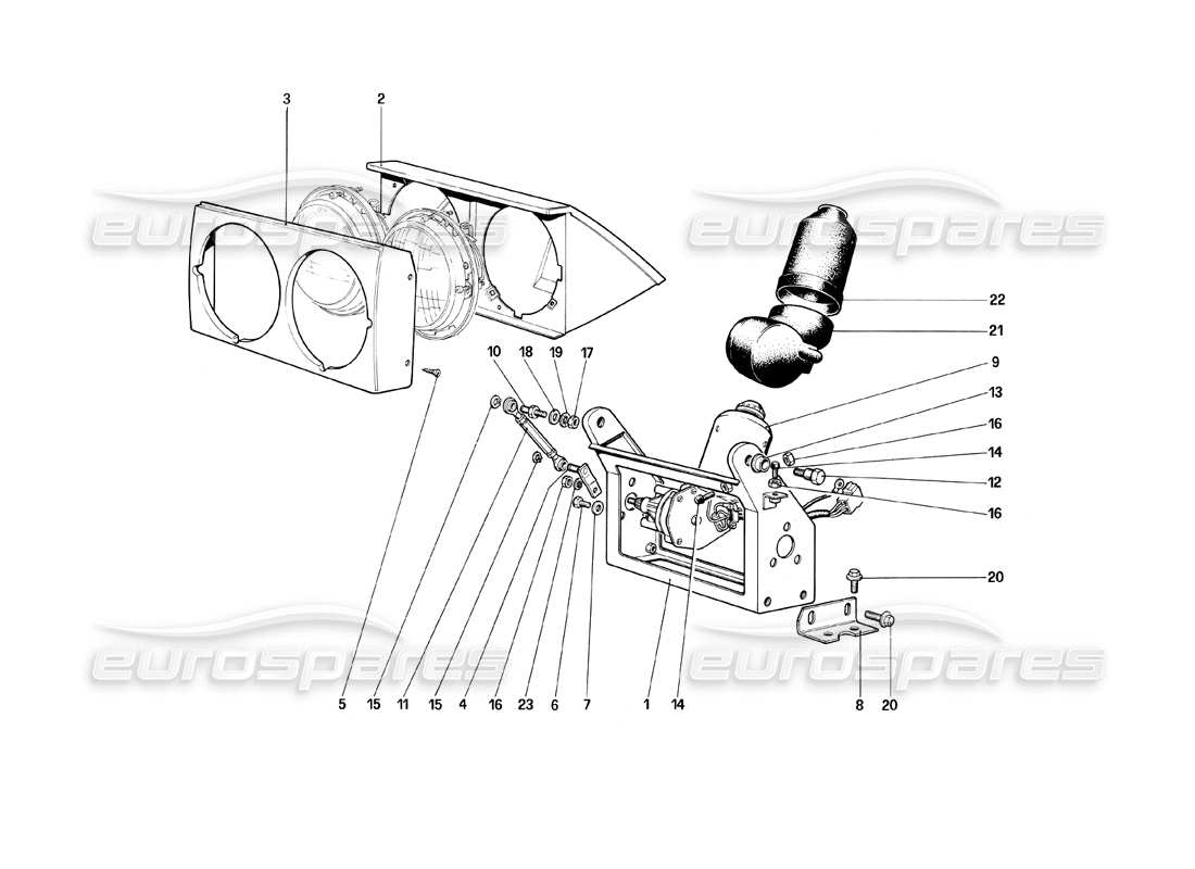 Ferrari Mondial 8 (1981) Headlights Lifting Device Parts Diagram