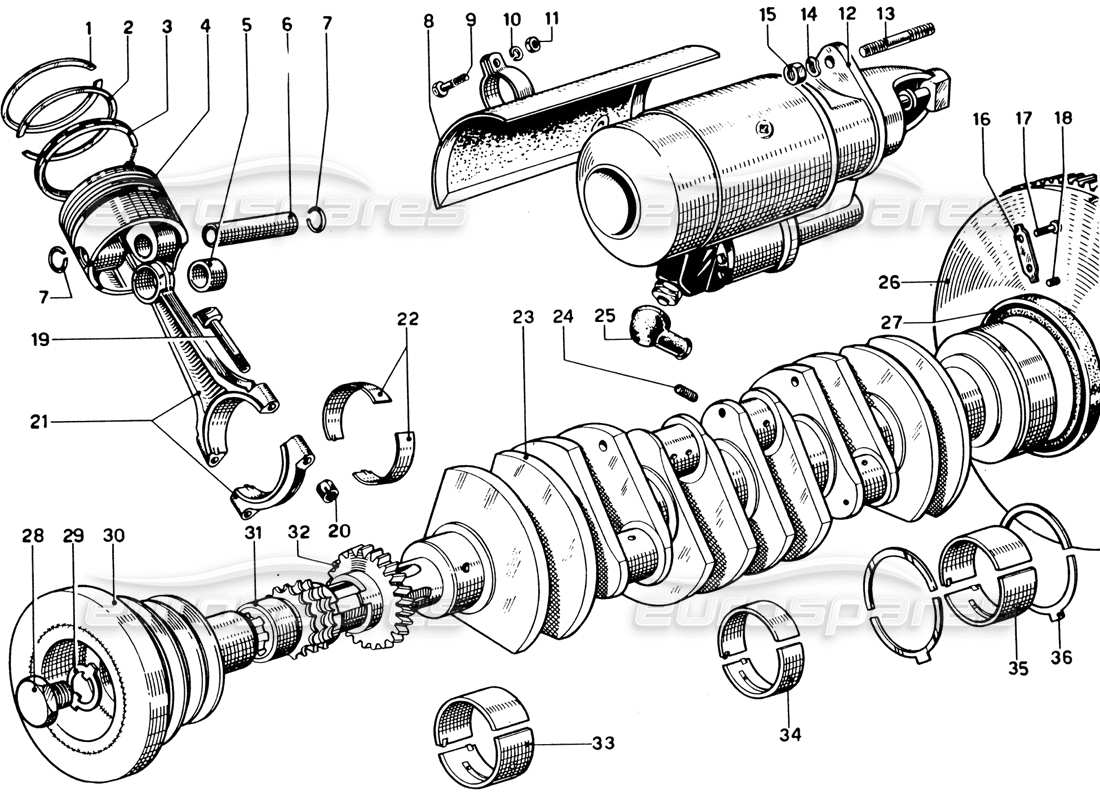 Ferrari 330 GTC Coupe Crankshaft, Connecting Rods & Pistons Parts Diagram