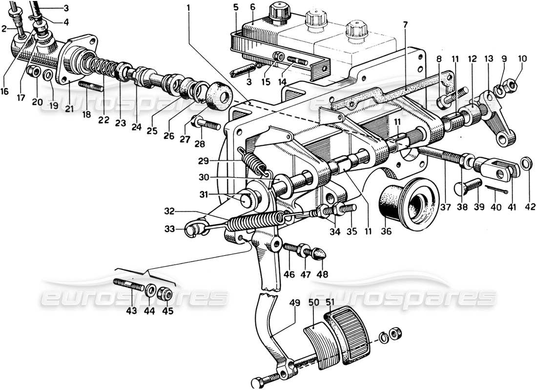 Ferrari 330 GTC Coupe Pedal Board - Clutch Control Parts Diagram