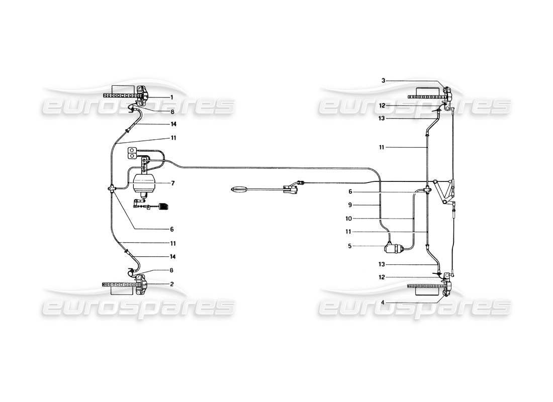 Ferrari 246 Dino (1975) Brake Hydraulic System On Wheels Parts Diagram