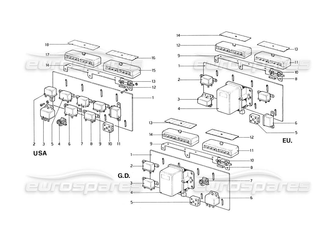 Ferrari 246 Dino (1975) Fuses and Relays Part Diagram