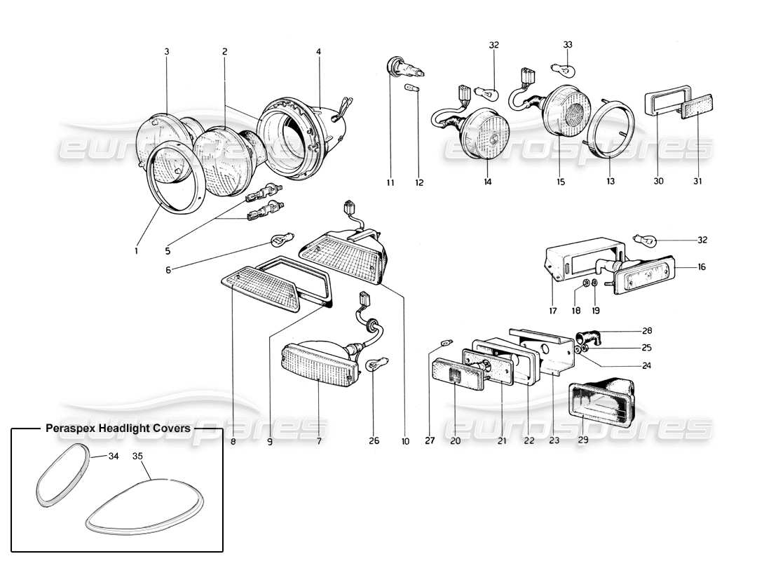 Ferrari 246 Dino (1975) Lights Parts Diagram