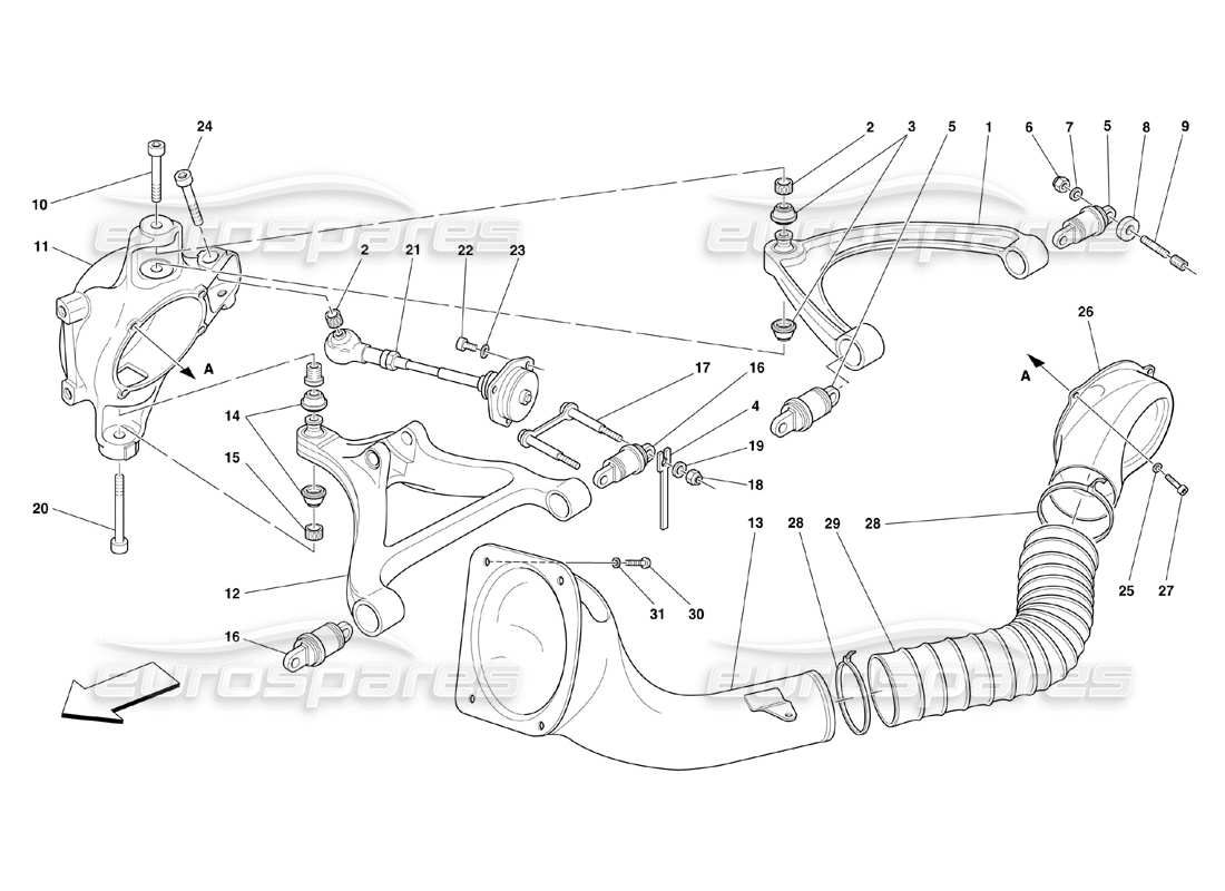 Ferrari 360 Challenge (2000) Rear Suspension - Wishbones Parts Diagram