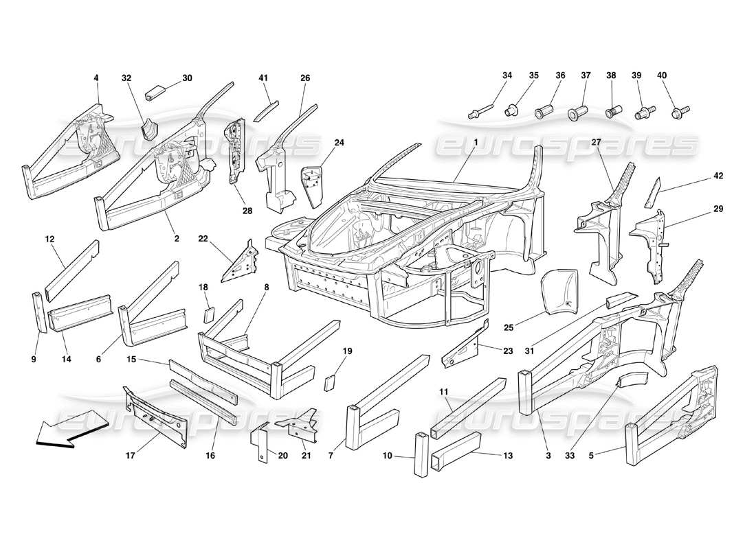 Ferrari 360 Challenge (2000) Frame - Front Elements Structures and Plates Parts Diagram