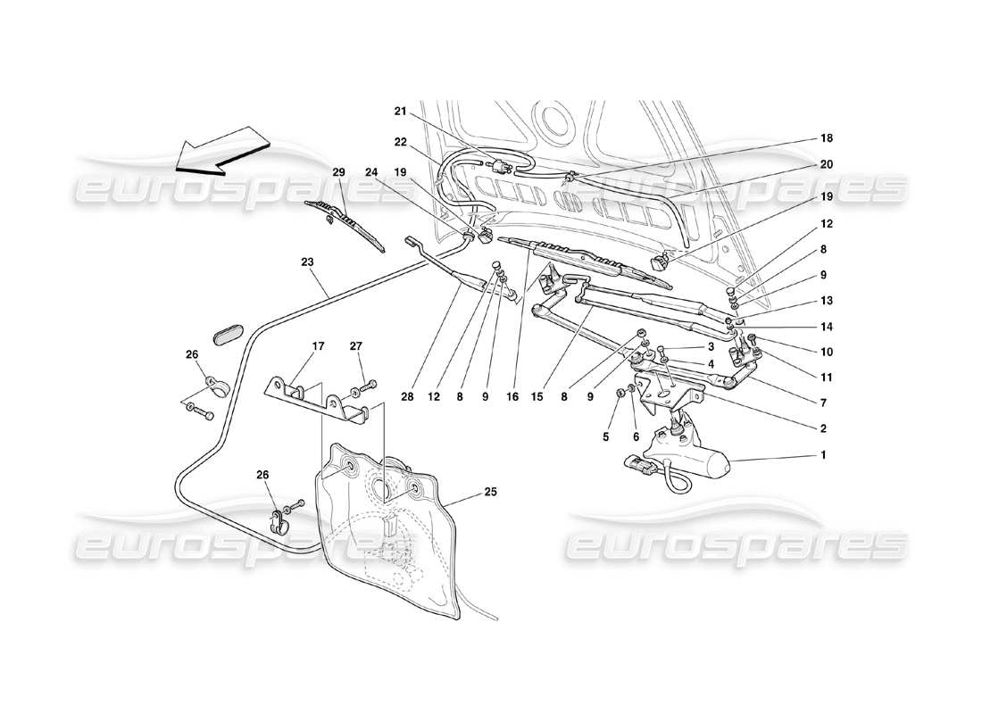 Ferrari 360 Challenge (2000) Windshield and Glass Washer Parts Diagram