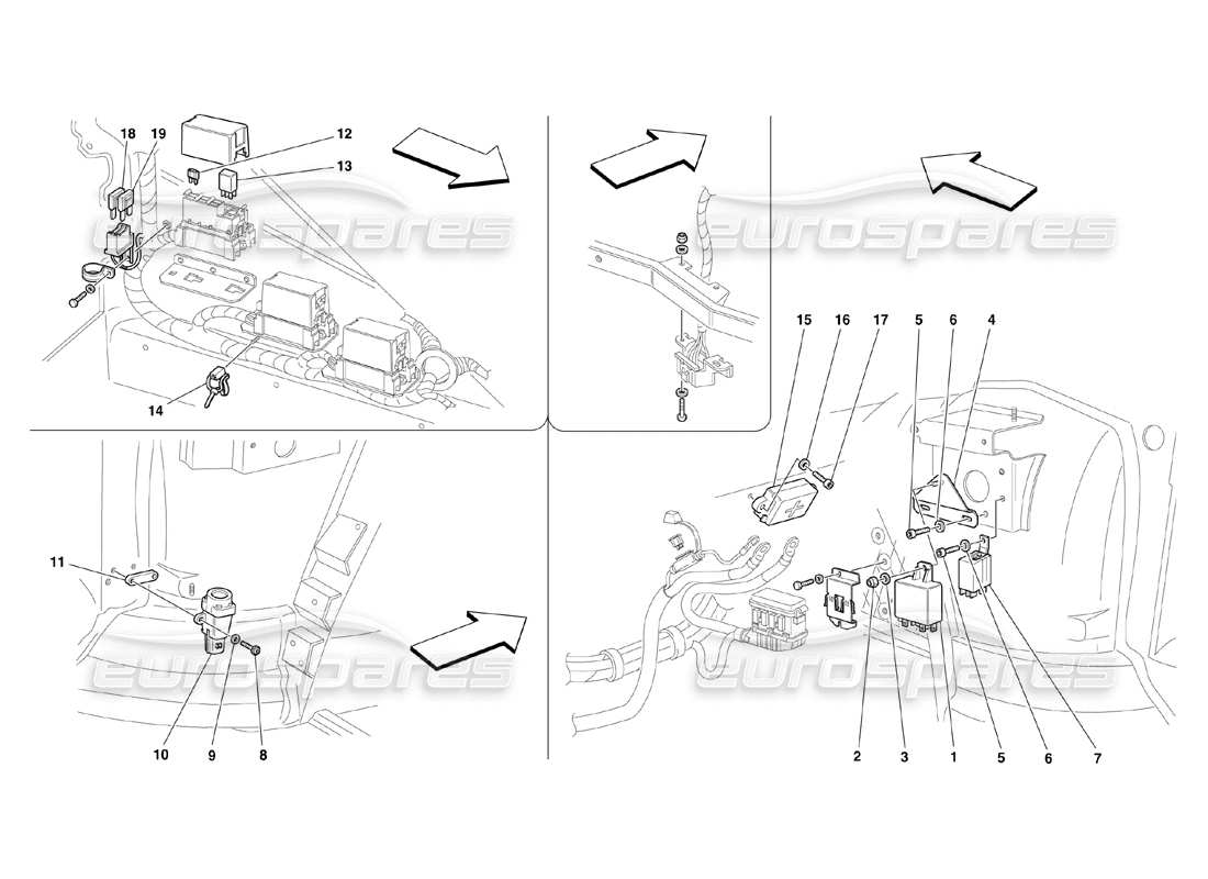 Ferrari 360 Challenge (2000) Front Passengers Compartment Control Stations Parts Diagram