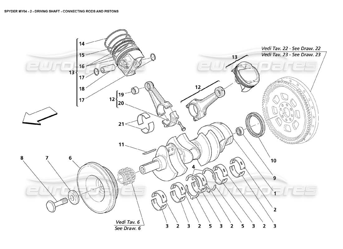 Maserati 4200 Spyder (2004) crankshaft conrods and pistons Part Diagram
