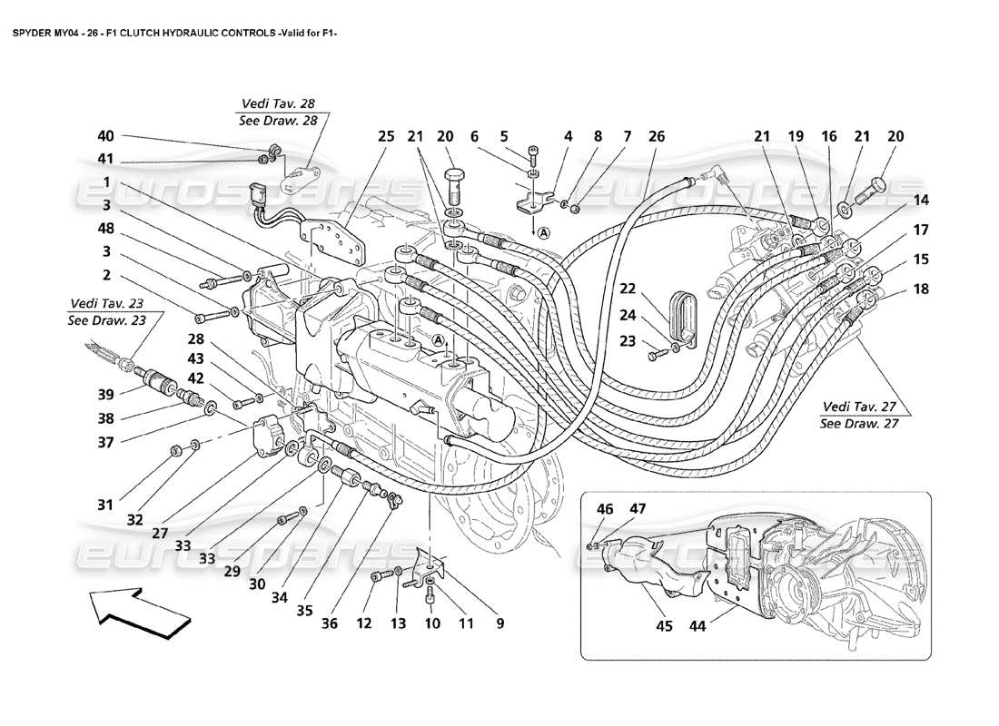 Maserati 4200 Spyder (2004) F1 Clutch Hydraulic Controls Valid for F1 Parts Diagram