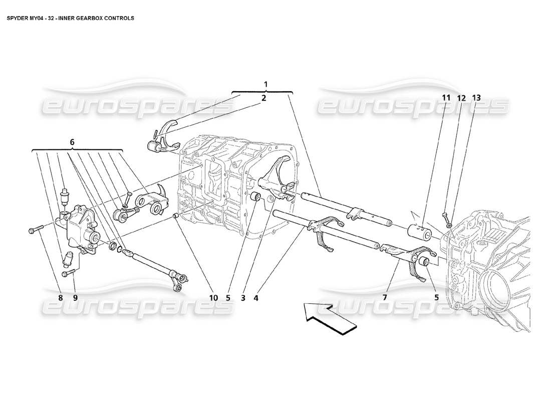 Maserati 4200 Spyder (2004) Inner Gearbox Controls Part Diagram