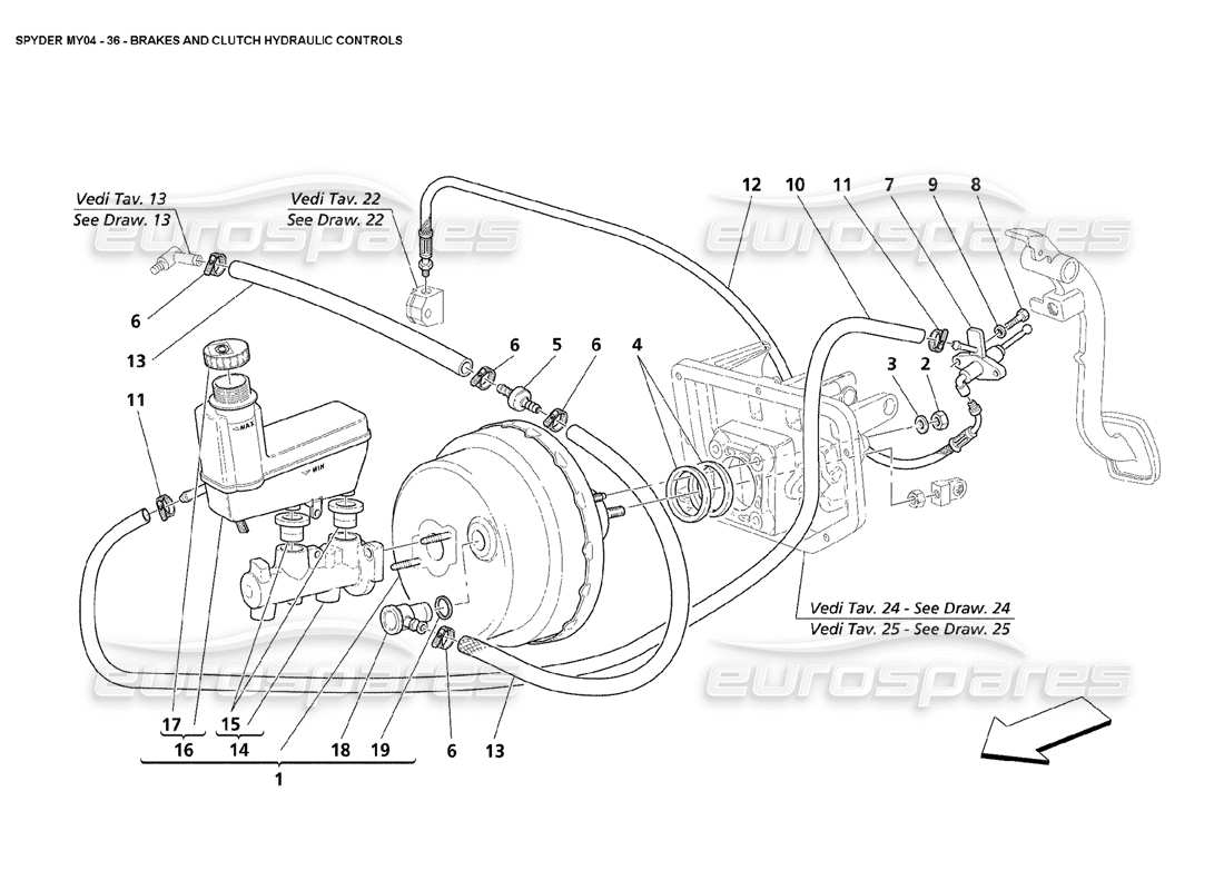 Maserati 4200 Spyder (2004) Brakes and Clutch Hydraulic Controls Parts Diagram