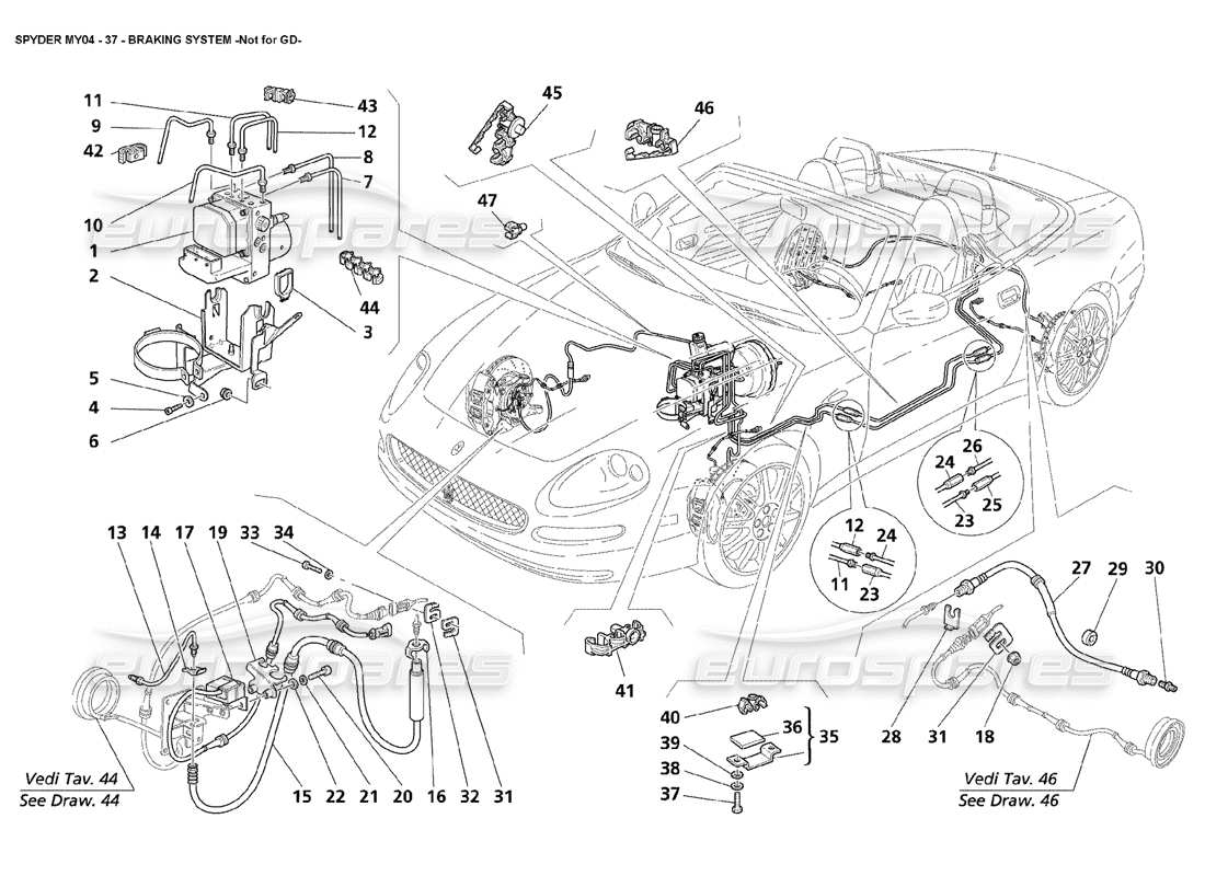 Maserati 4200 Spyder (2004) Braking System Not for GD Parts Diagram