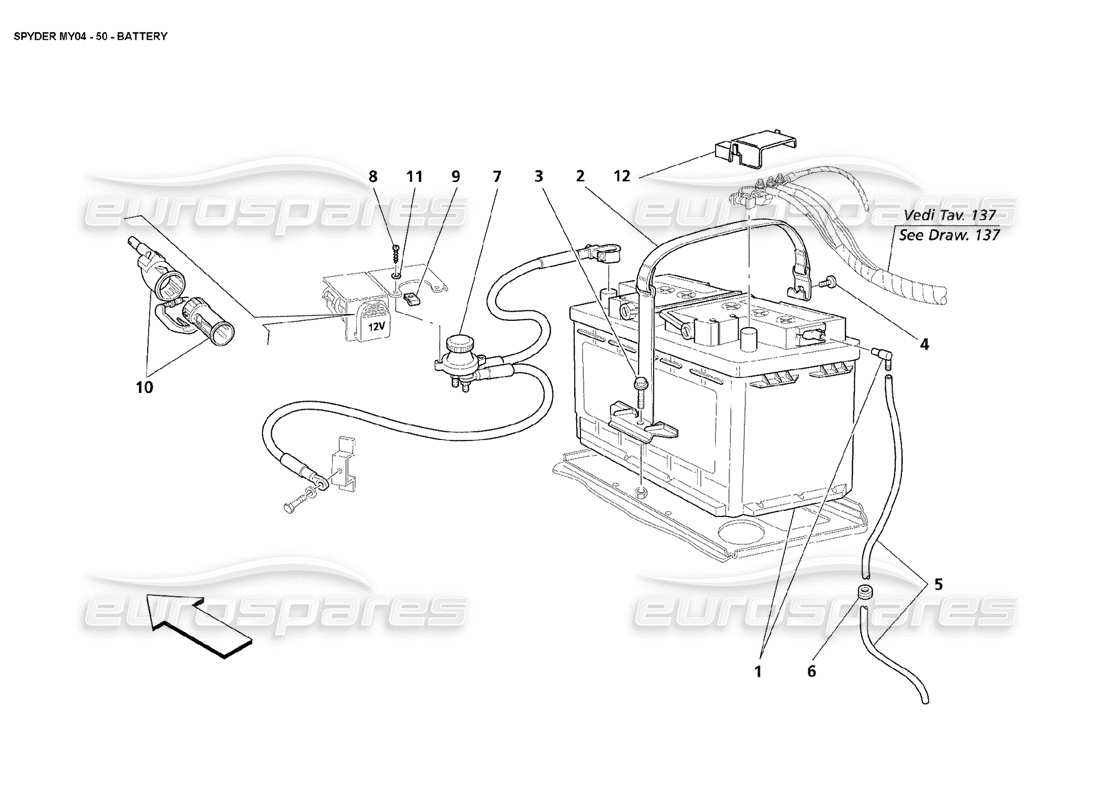 Maserati 4200 Spyder (2004) Battery Part Diagram