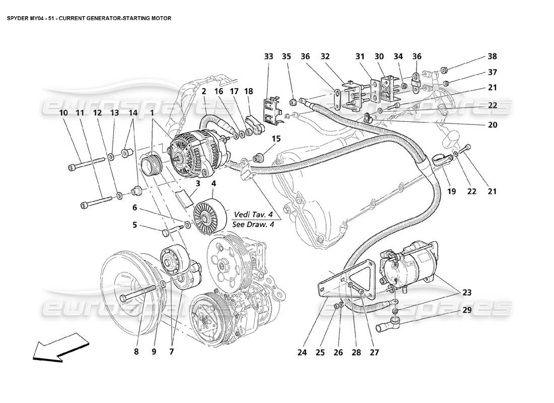Maserati 4200 Spyder (2004) Current Generator Starting Motor Parts Diagram