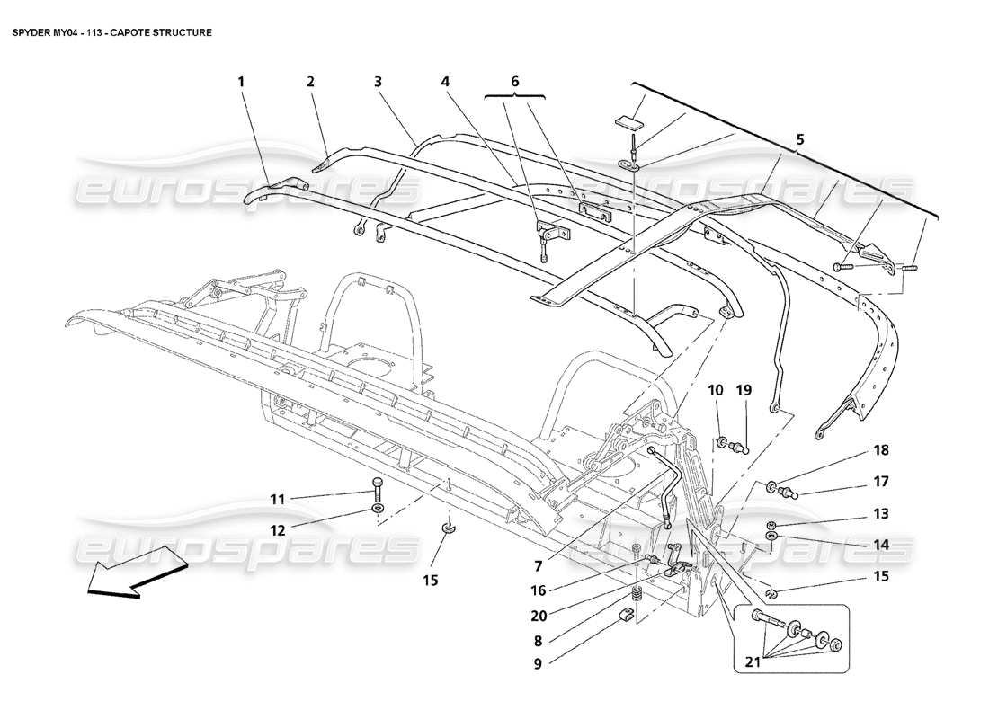 Maserati 4200 Spyder (2004) Capote Structure Part Diagram