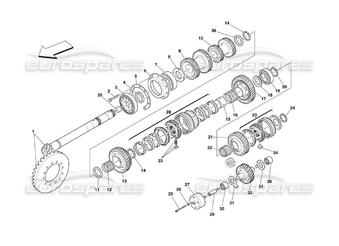 Ferrari 360 360 Challenge Stradale 033 Lay Shaft Gears Part Diagram.