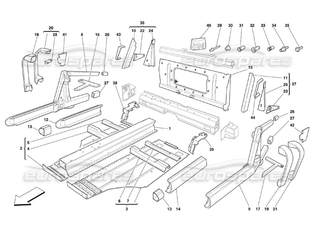 Ferrari 360 Challenge Stradale Central Side Elements and Plates Part Diagram