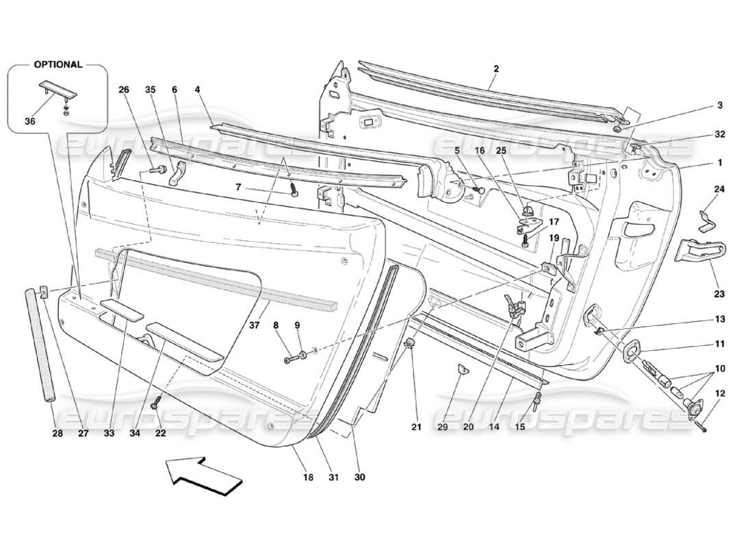 Ferrari 360 Challenge Stradale Doors - Framework and Coverings Part Diagram