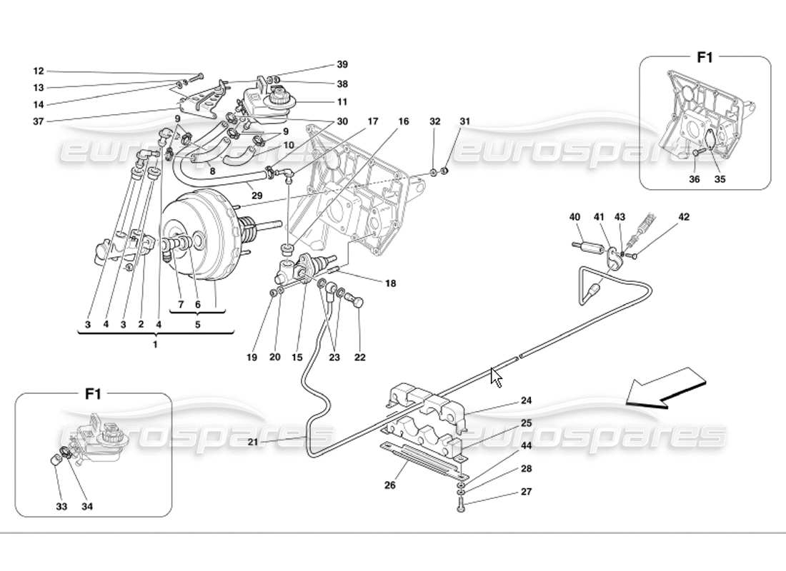 Ferrari 360 Modena Brakes and Clutch Hydraulic Controls Parts Diagram