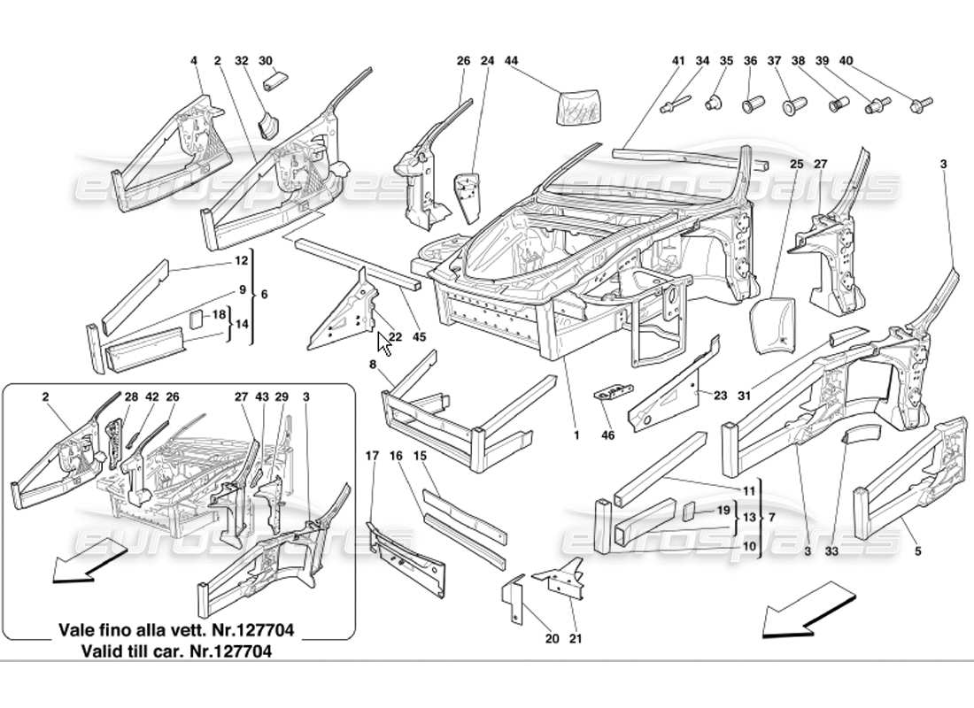 Ferrari 360 Modena Frame Front Elements Structures and Plates Parts Diagram