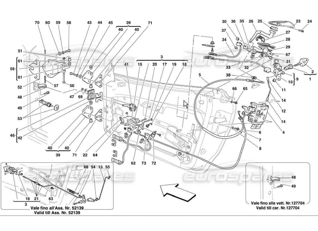 Ferrari 360 Modena Doors Opening Control and Hinges Parts Diagram