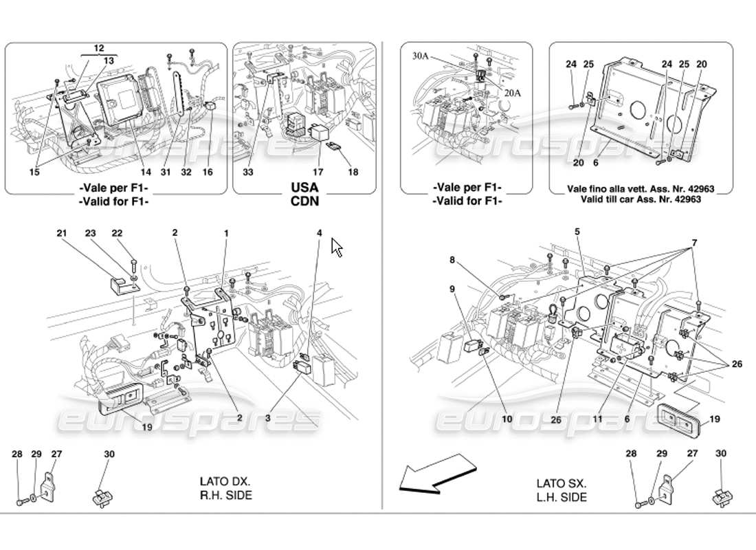 Ferrari 360 Modena Rear Passengers Compartment Control Stations Parts Diagram