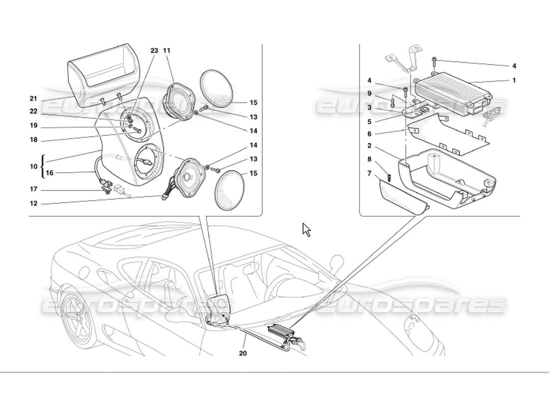 Ferrari 360 Modena radio amplifier system Part Diagram