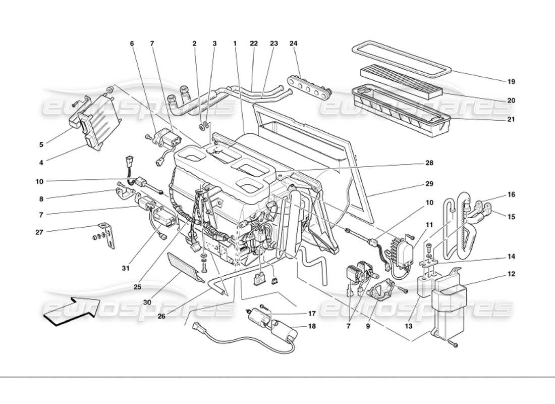 Ferrari 360 Modena EVAPORATOR UNIT Parts Diagram (140)