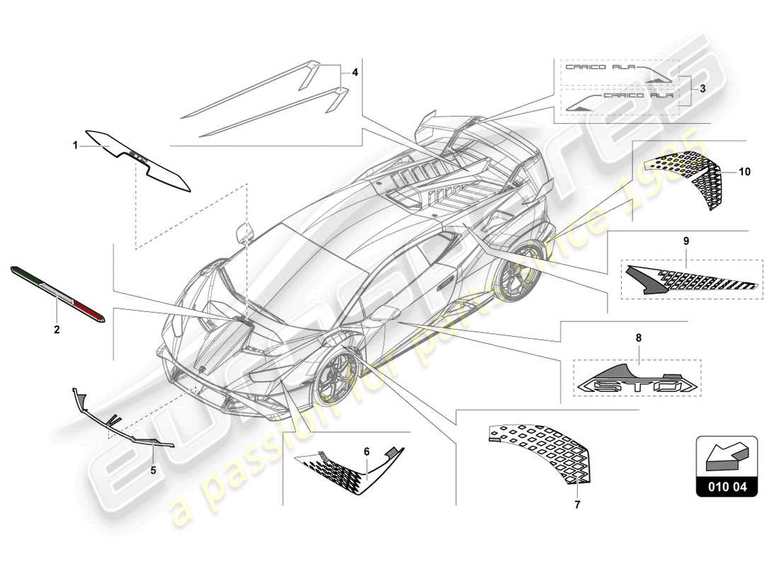 Lamborghini STO (2021) decorative adhesive strips Part Diagram