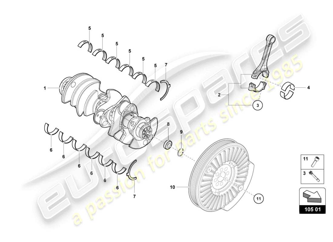 Lamborghini STO (2021) crankshaft with bearings Part Diagram
