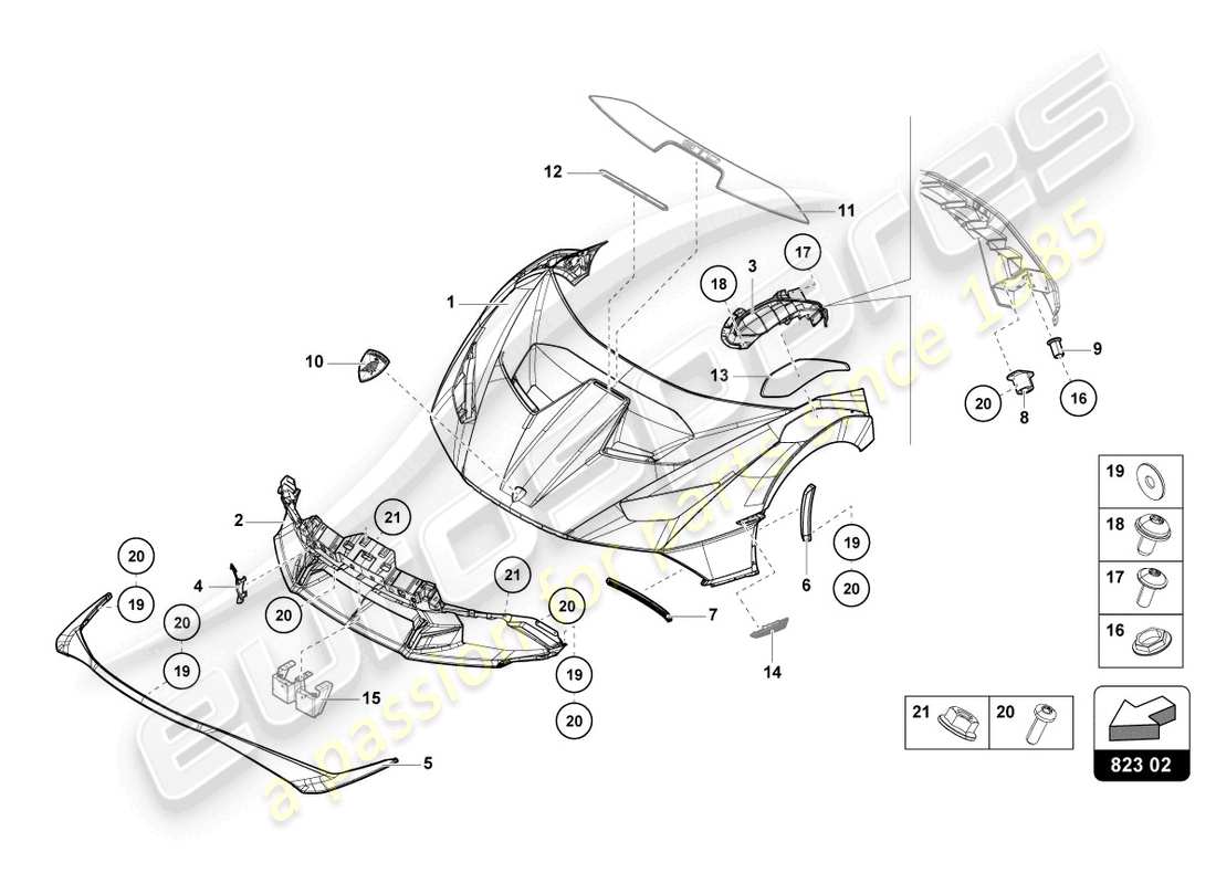 Lamborghini STO (2021) BONNET FRONT Part Diagram