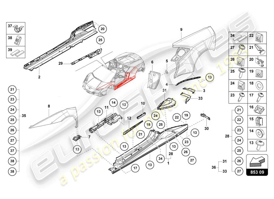 Lamborghini STO (2021) LOWER EXTERNAL SIDE MEMBER FOR WHEEL HOUSING Part Diagram