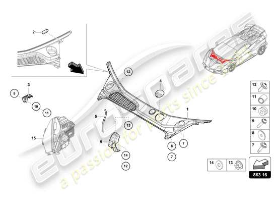 a part diagram from the Lamborghini Huracan STO parts catalogue
