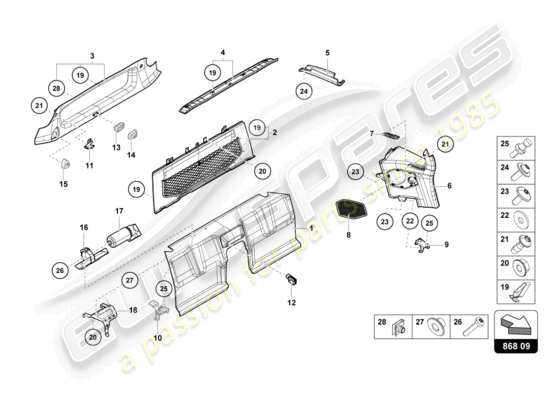 a part diagram from the Lamborghini Huracan STO parts catalogue