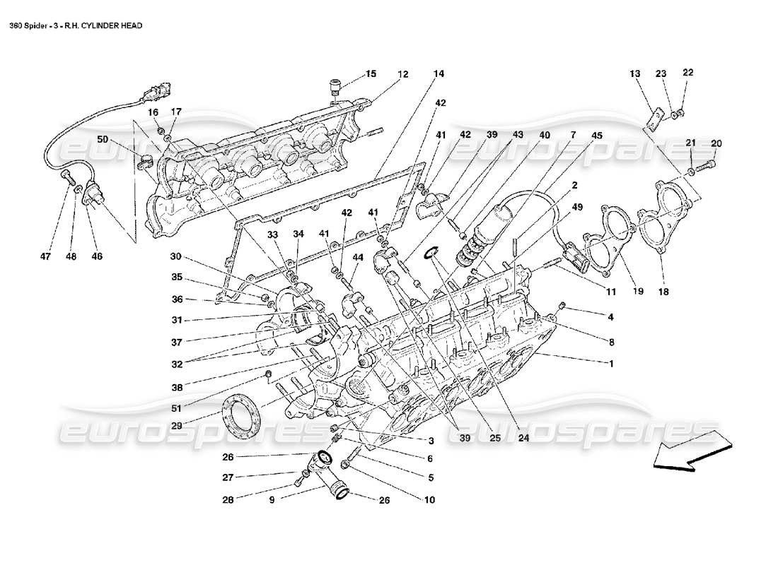 Ferrari 360 Spider RH Cylinder Head Part Diagram