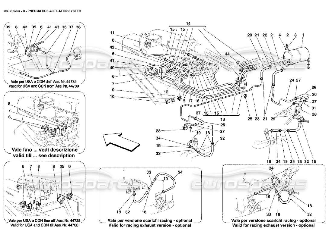 Ferrari 360 Spider pneumatics actuator system Parts Diagram