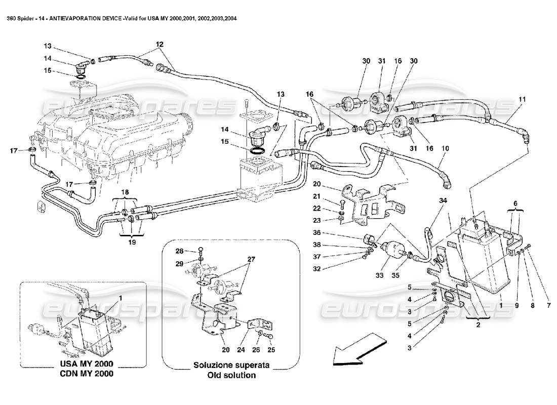 Ferrari 360 Spider Antievaporation Device Parts Diagram