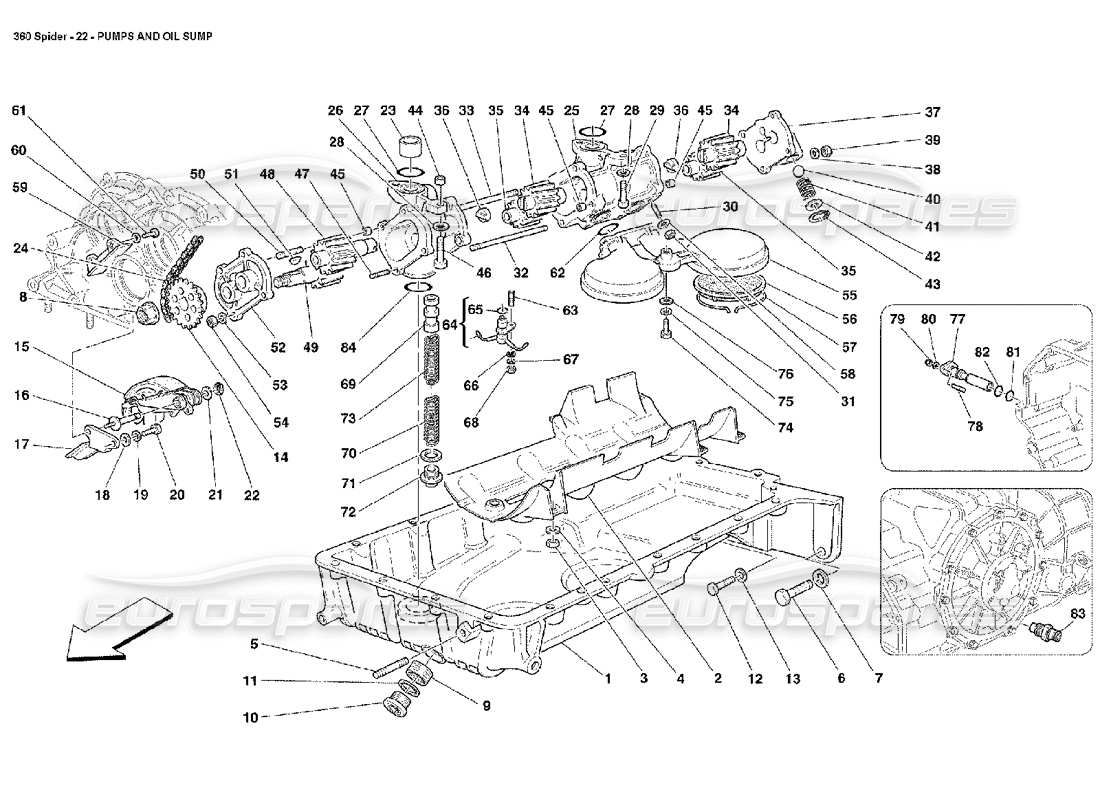 Ferrari 360 Spider Pumps and Oil Sump Part Diagram
