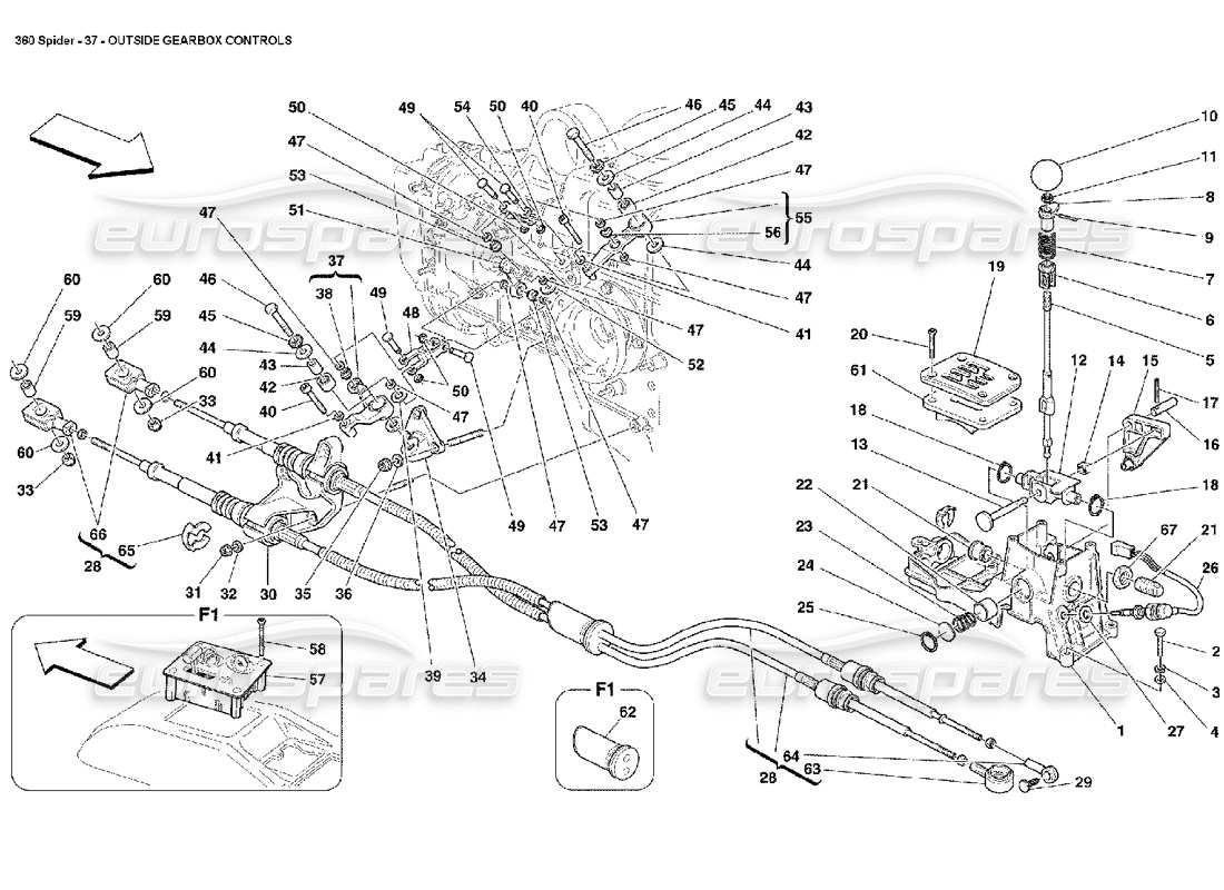 Ferrari 360 Spider Outside Gearbox Controls Parts Diagram