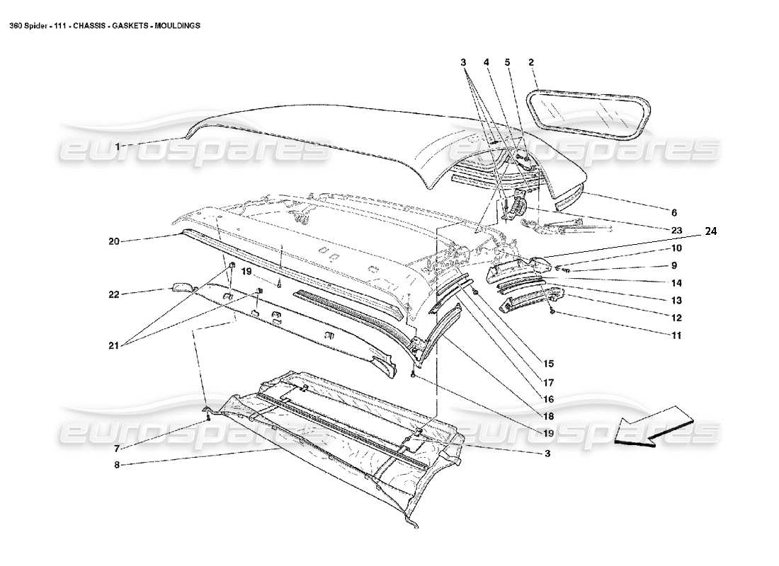Ferrari 360 Spider Chassis - Gaskets- Mouldings Parts Diagram