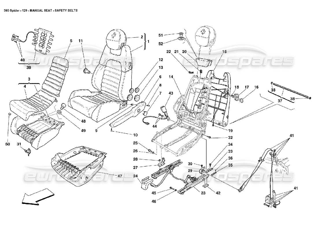 Ferrari 360 Spider Manual Seat- Safety Belts Parts Diagram