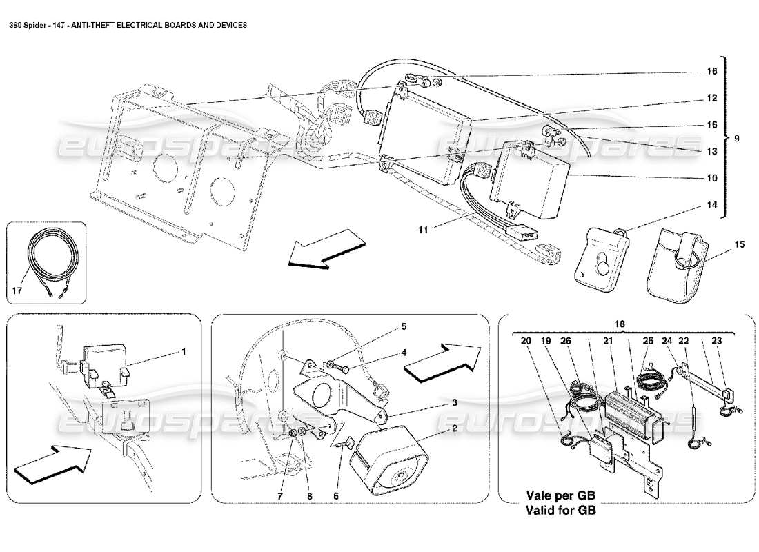 Ferrari 360 Spider Anti Theft Electrical Boards and Devices Parts Diagram