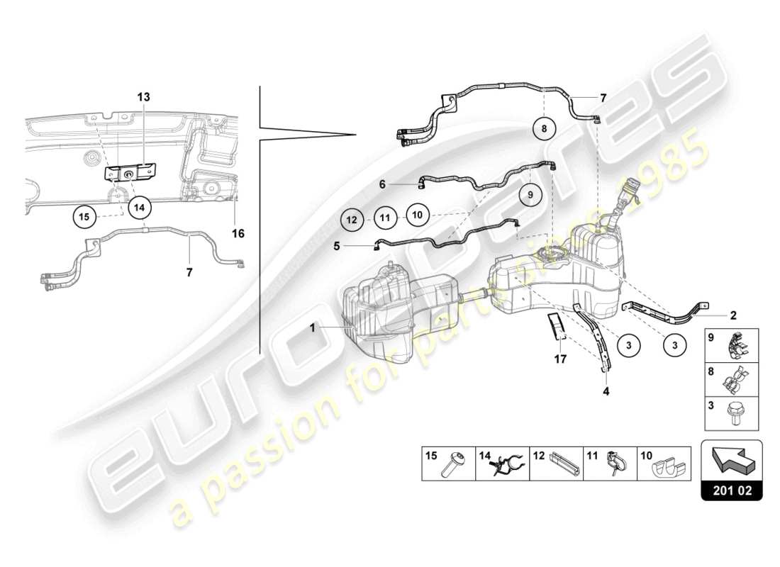 Lamborghini STO (2022) FOR FUEL TANK AND FUEL LINE FUEL LINE FASTENERS Part Diagram