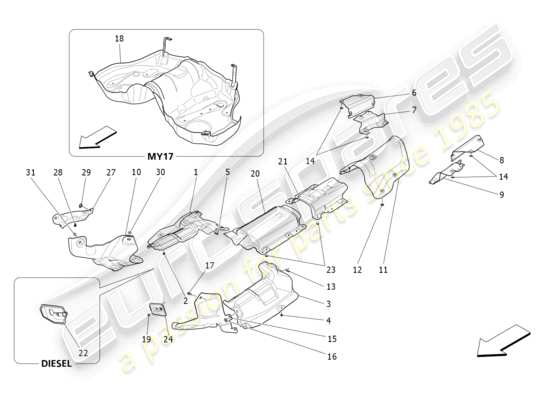 a part diagram from the Maserati Ghibli (2017 onwards) parts catalogue