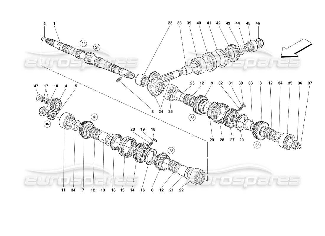 Ferrari 355 (2.7 Motronic) Main Shaft Gears Part Diagram