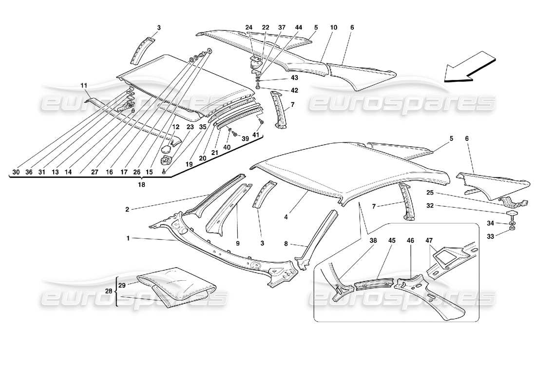 Ferrari 355 (2.7 Motronic) Roof - Outer Trims Parts Diagram