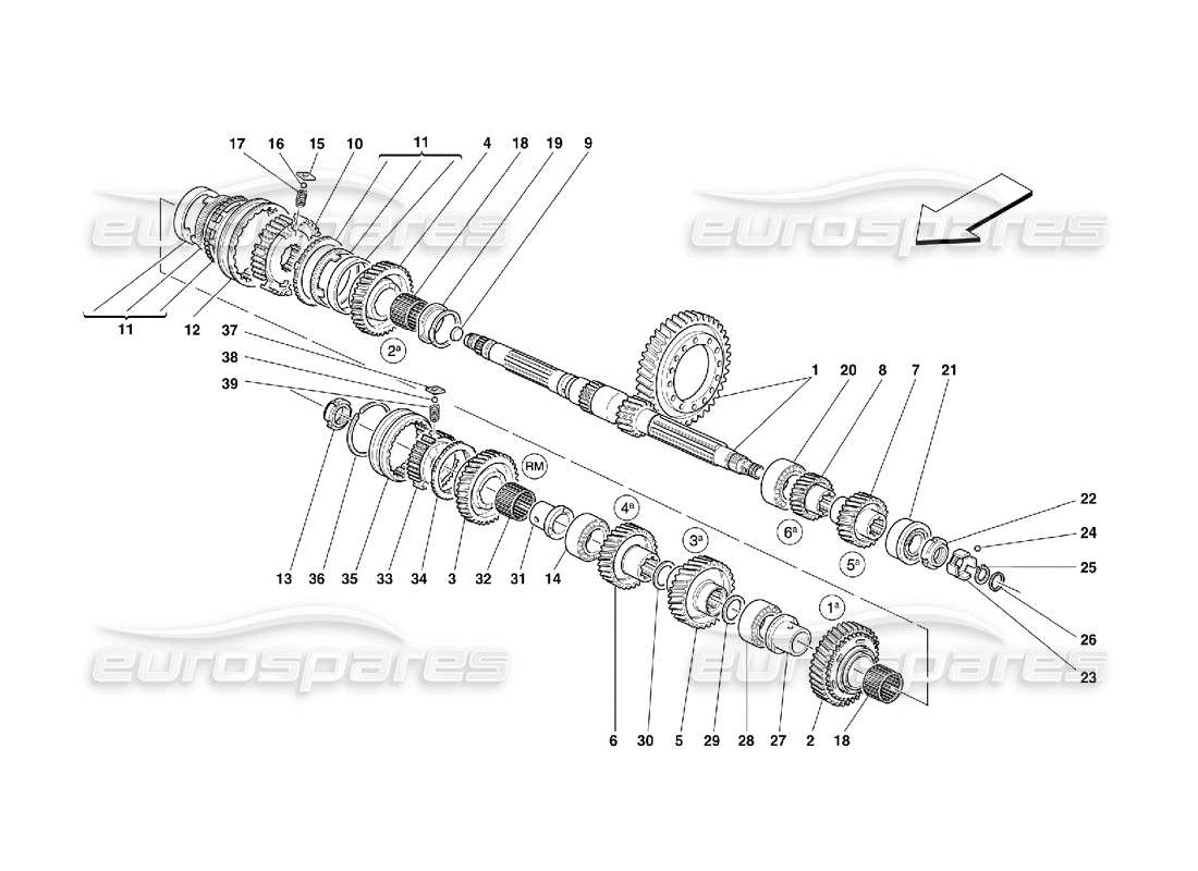 Ferrari 355 (5.2 Motronic) Lay Shaft Gears Parts Diagram