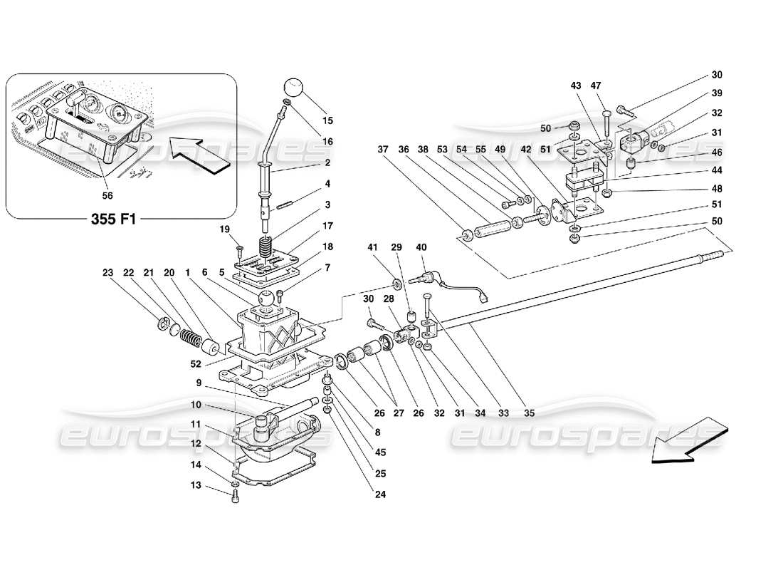 Ferrari 355 (5.2 Motronic) Outside Gearbox Controls Part Diagram