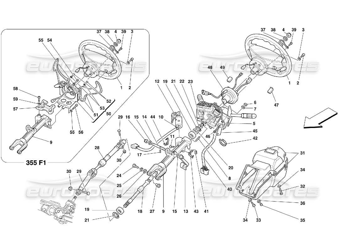 Ferrari 355 (5.2 Motronic) Steering Column Part Diagram