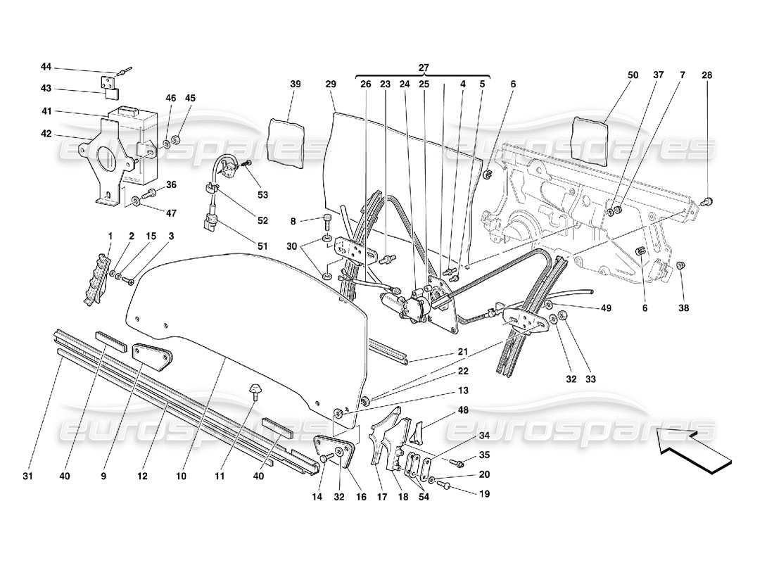 Ferrari 355 (5.2 Motronic) Doors - Glass Lifting Device Parts Diagram